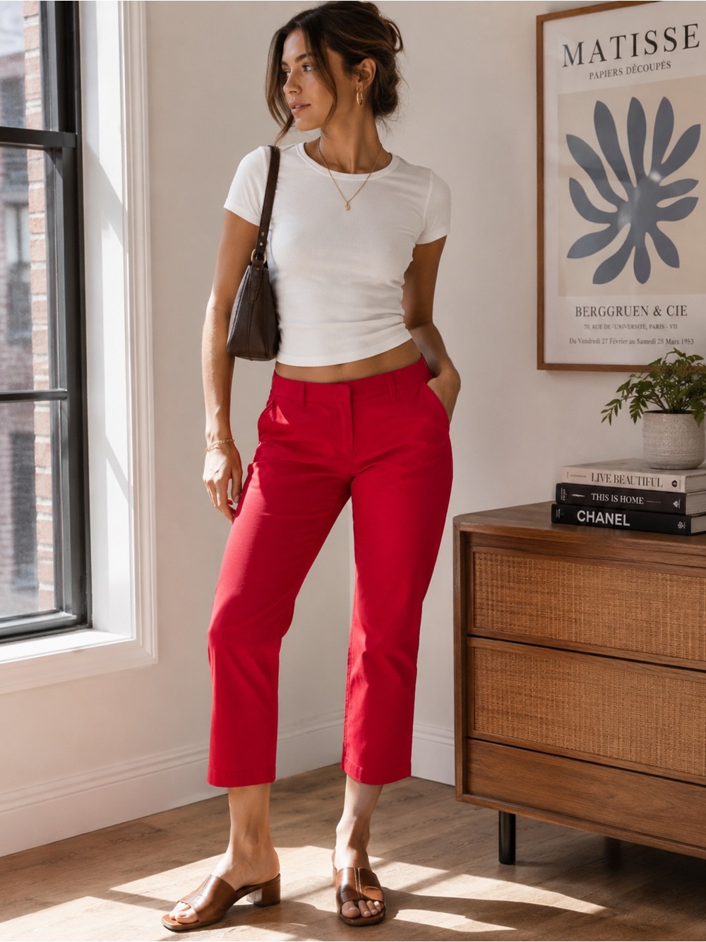 J. Crew Red Cotton City Fit Cotton Crop Pants Women’s 4